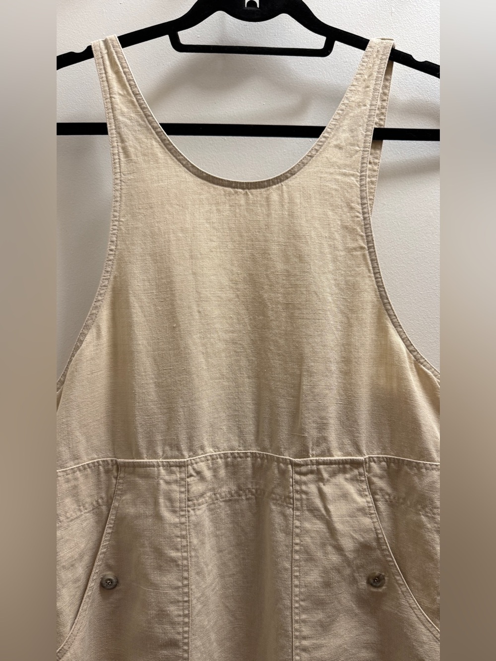 J. JILL 100% Hemp Pinafore Dress Jumper Tan Beige Maxi Pocket Slit XSP Lagenlook - Picture 2 of 9
